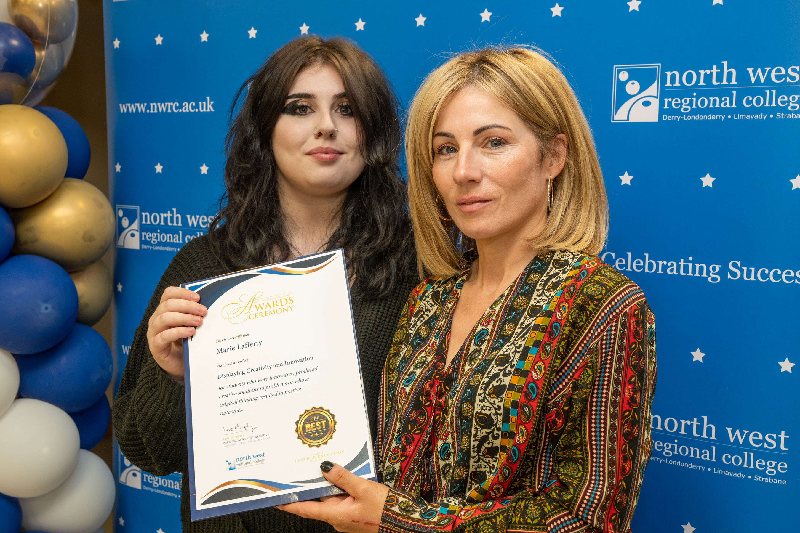 Two people at celebration event.