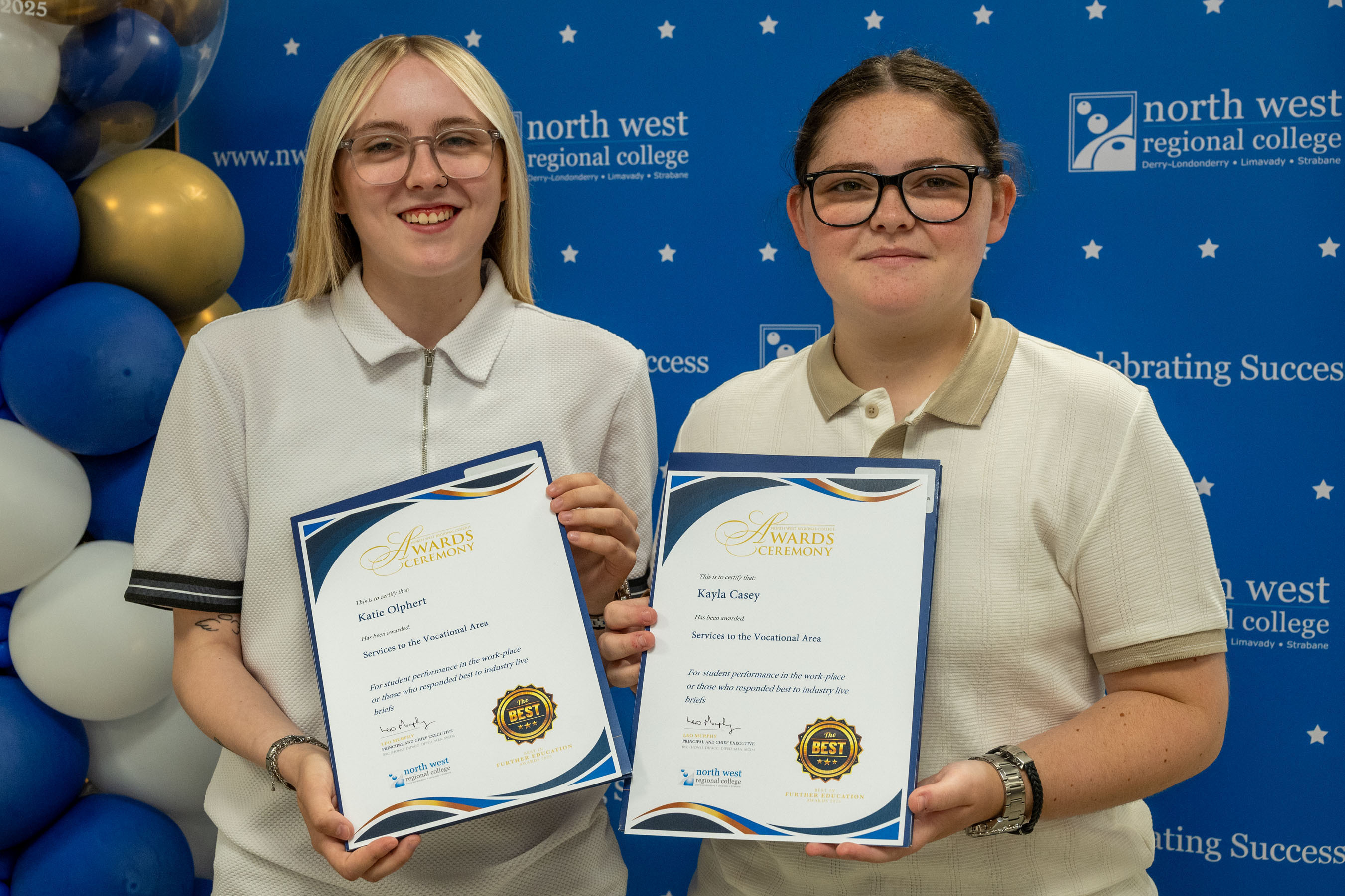 Two people at celebration event.