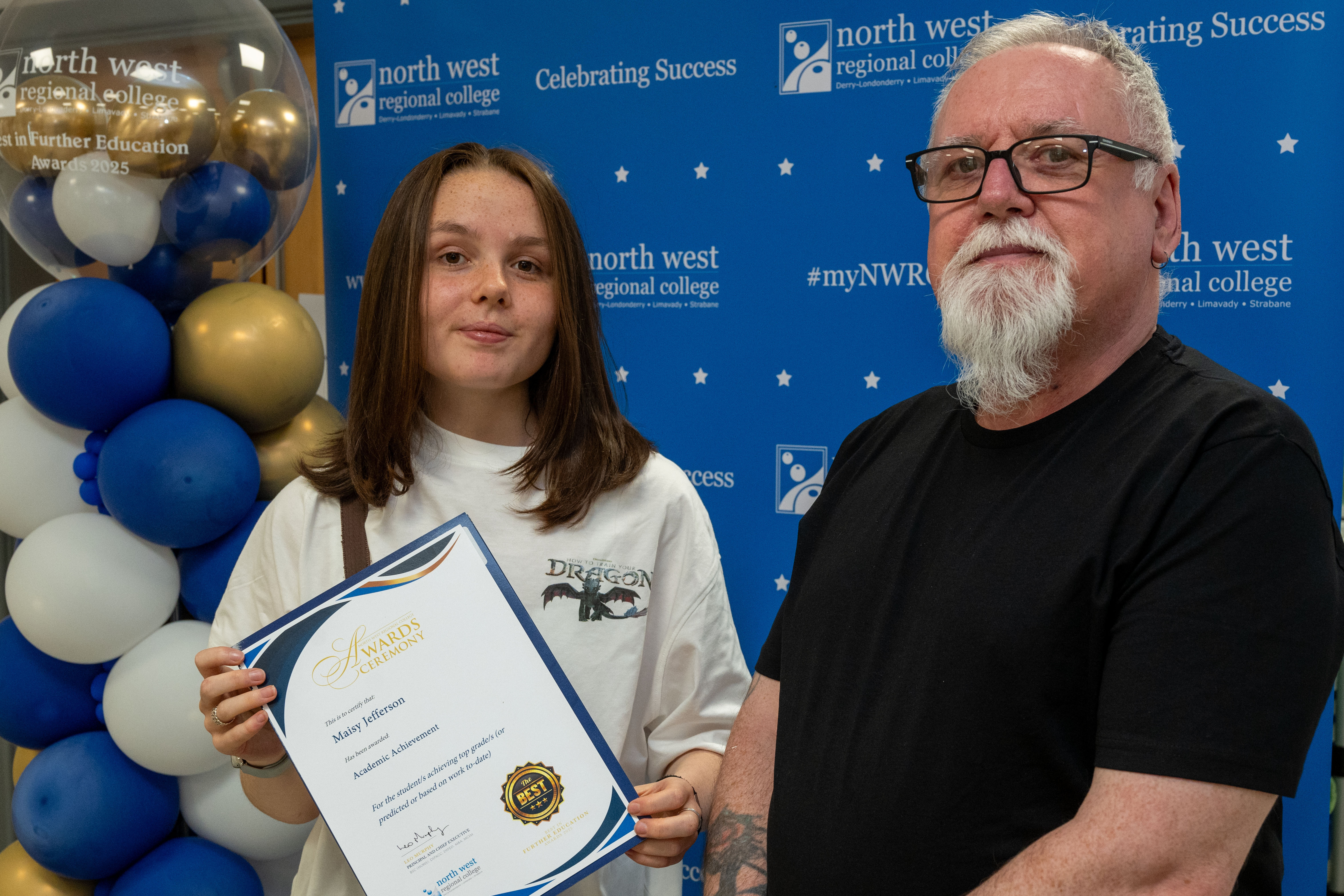 Two people at celebration event.