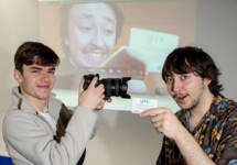 0763 filmmaker Ben Lagan Mc Cullough whose advertisement was one of the winning entries in the Translink y Link card competition featuring fellow student and actor Lucas Deighan right