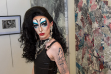 Student - drag queen - pictured at the art exhibition