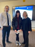 Hairdressing student Charlotte McMullan with lecturer Kate Bresnahan and Campus Manager Luke McCloskey.