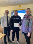 Health student James Devine with lecturer Judith Horner and Campus Manager Luke McCloskey.