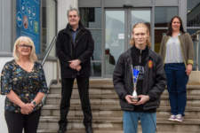 NWRC Art and Design student Jack McDonald (third from left), winner of the PBL (Project Based Learning) Entrepreneurial award, sponsored by Airporter, showcasing a Student Zone Project Design for NWRC’s Limavady Campus, pictured with Annette Smith, Project Based Learning Co-Ordinator/Mentor at NWRC, Dr. Danny Laverty, Head of Science, Technology and the Creative Industries at NWRC and Gaenor Speer, Curriculum Manager of Art and Design at NWRC.