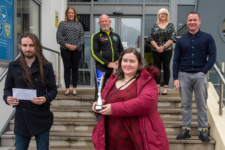 Members of NWRC’s Pixelz Gaming Club , winners of the PBL (Project Based Learning) Award, for Innovation Sponsored by Enterprise NW. Front from left are Joshua Donnell and Kasey Hayes, Back from left are Carrie McCafferty, Enterprise Development Executive with Enterprise NW, Danny McFeely, Health and Well-Being Officer at NWRC, Annette Smith, Project Based Learning Co-Ordinator at NWRC and Danny Lyttle NWRC Student Event and Liaison Officer.