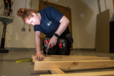 Rebecca Bishop competes in Carpentry at the NWRC Skills competition at Springtown Campus. (Pic Martin McKeown).