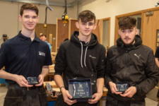Dylan Payne, first prize winner in Carpentry, with Matthew Hasson, right, (2nd), and Thomas Meenagh, (3rd). All three competed at NWRC's Skills competition at Springtown Campus.