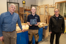 Finn Cole,  first place winner in Joinery, pictured with Bob Martin, Judge, and Alan Starrs, Lecturer at the NWRC Skills competition.