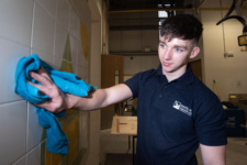 Eunan McAteer competes in Tiling at the NWRC Skills competition at Springtown Campus. (Pic Martin McKeown).