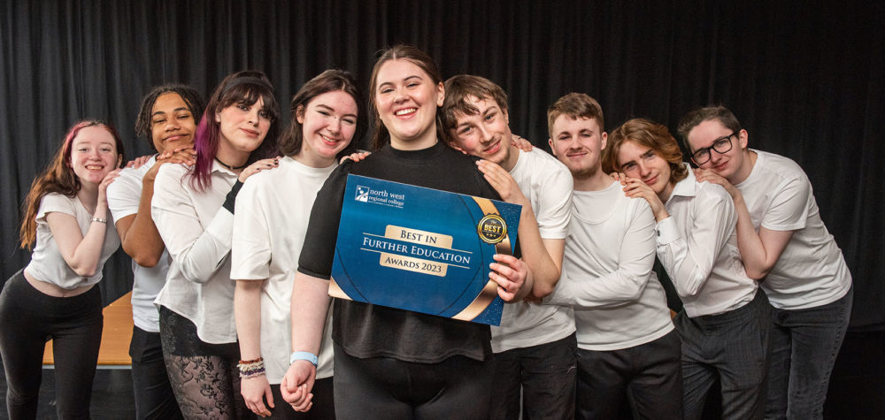 Blake performing alongside his classmates during the College's Best in Further Education Awards