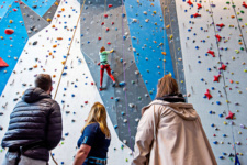 Students with their tutor on the climbing wall