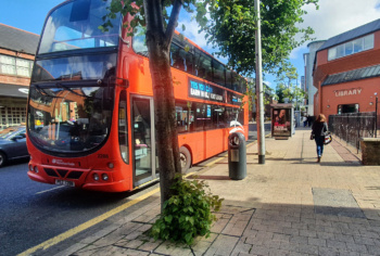 Bus parked outside the Library in Derry city