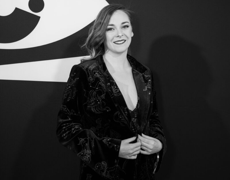 Black and white picture of a lady at an awards event