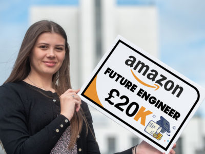 Student Clare all smiles after winning £20K Future Engineering Bursary from Amazon