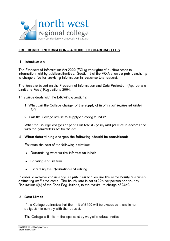FOI – Charging Fees – 2020