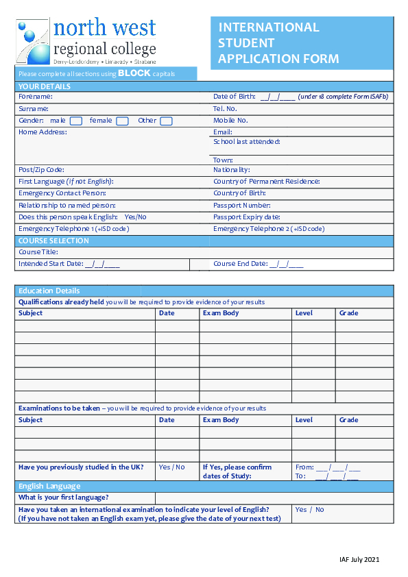 International Application Form